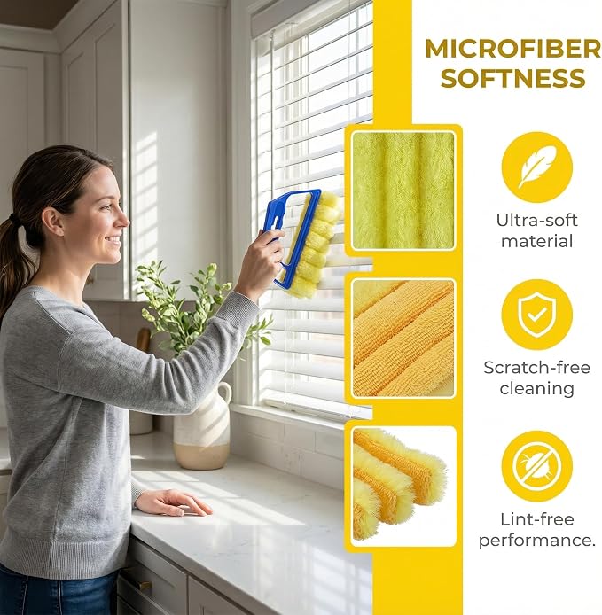 Washable Blinds Cleaner Tool, Blind Duster, Microfiber Dusting Brush for Venetian Blinds, Window Shutters, Air Conditioner Vents (4-Pack)