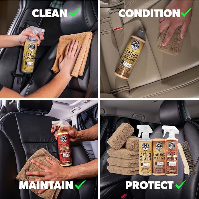 Chemical Guys, 9-Piece Leather Cleaner & Conditioner Kit for Car Interiors | Cleans then conditions seats, furniture, jackets and boots, brushes and towels included for many leather types