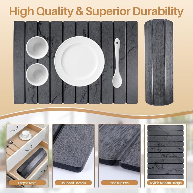 2 PCS Quick Dry Stone Dishes Mats for Kitchen Counter,Collapsible Quick Drying Dish Mats,Ultra Absorbent Diatomaceous Earth Mats for Dishes Bottles Cups, Match Any Countertop（Gray 24"×16"& 8"x4"）