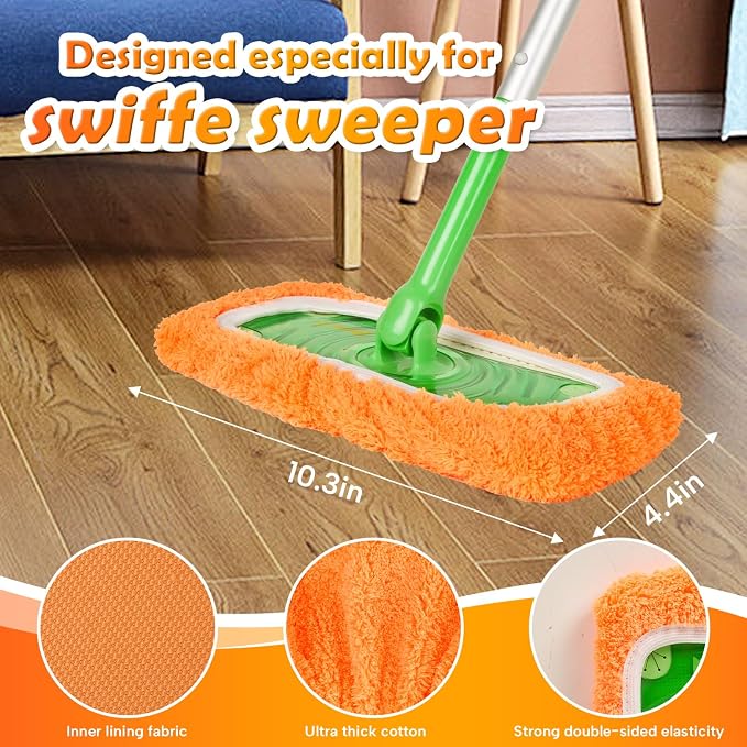 AmaVins 5 Pack Reusable Microfiber Mop Pads Compatible with Swiffer Sweeper, Wet and Dry Flat Cover, Washable Pads for Surface/Hardwood Floor Cleaning (Mop is Not Included)