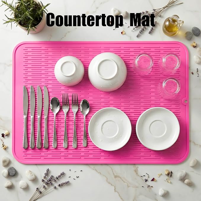 MicoYang Silicone Dish Drying Mat for Multiple Usage,Easy clean,Eco-friendly,Heat-resistant Silicone Mat for Kitchen Counter or Sink,Refrigerator or Drawer Liner Rose 4XL 32 inches x 18 inches