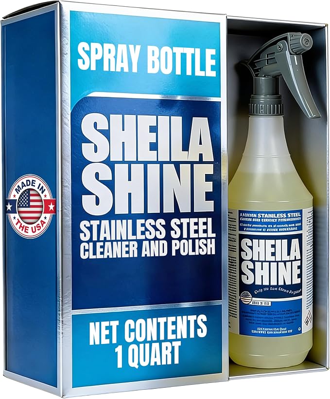 Sheila Shine 1 Quart Stainless Steel Cleaner and Polish w/Microfiber Cloth - Cleans, Polishes & Protects Kitchen Appliances, Refrigerators, Sinks, Ovens & Grills - Streak Free Stainless Sink Cleaner