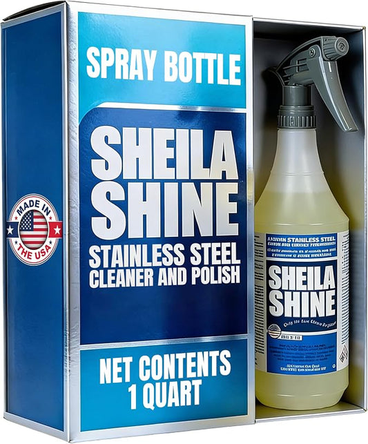 Sheila Shine 1 Quart Stainless Steel Cleaner and Polish w/Microfiber Cloth - Cleans, Polishes & Protects Kitchen Appliances, Refrigerators, Sinks, Ovens & Grills - Streak Free Stainless Sink Cleaner