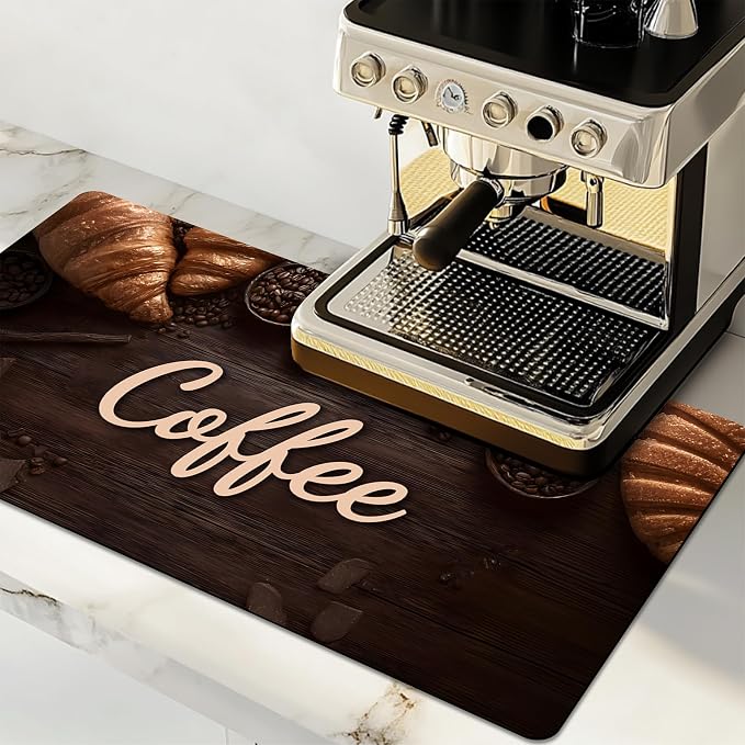 Dish Drying Mat Large Coffee Mat Absorbent Drying Mat for Kitchen Counter Coffee Bar Accessories 32"x 17", Coffee and Bread