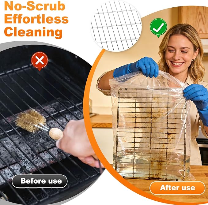 6 Pack Oven Rack Cleaning Bags, 3 Sizes Heavy Duty No Scrub Soaking Bags for Oven Racks, Grill Grates & BBQ Racks, Reusable Leak-Resistant PE Bags, No Cleaner Included