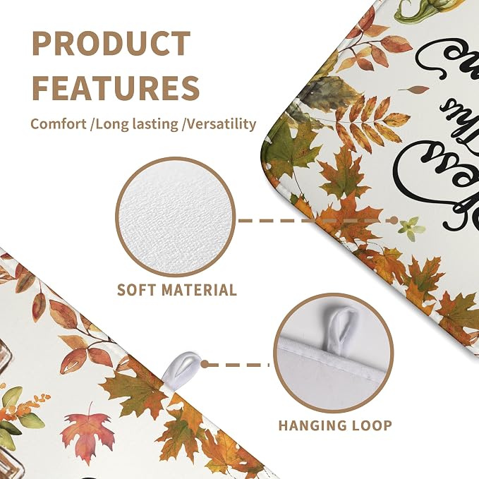 Fall Drying Mat for Kitchen Counter Autumn Thanksgiving Pumpkin Cross Dish Mat Sunflower Maple Leaf Absorbent Microfiber Dish Draining Mat Reusable Dishes Pad Extra Large 18"x24"