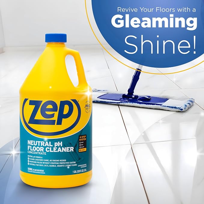 Zep Neutral PH Industrial Floor Cleaner - 1 Gallon - ZUNEUT128 - Concentrated Pro Trusted All-Purpose Floor Cleaner (Pack of 4)
