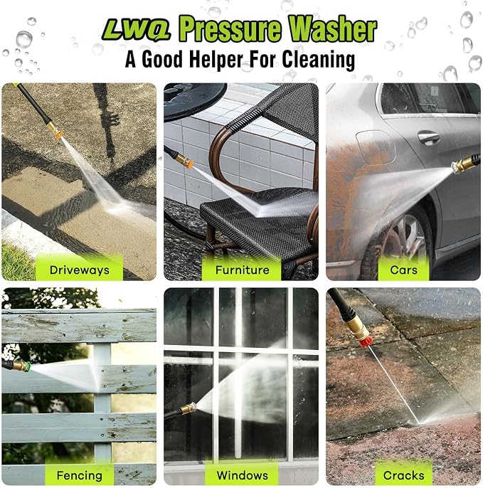 Pressure Washer, Power Washer with 4 Quick Connect Nozzles 1 Foam Cannon, High Pressure Cleaning Machine for Cars/Fences/Driveways/Patios/Farms/Home Cleaning(Bright Green)