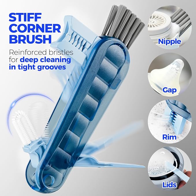 Holikme 6 Pack Brush Set, 14" Long Handle Stainless Steel Cleaner, 3 Straw Brushes, 4-in-1 Cleaning Brush for Water and Baby Bottles Straws, Aqua