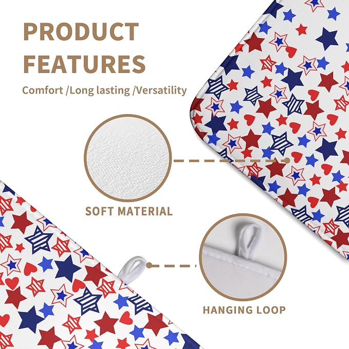 4th of July Dish Drying Mat for Kitchen Counter Patriotic Stars Dishes Drainer Mats Independence Memorial Day Microfiber Absorbent Dish Draining Pad Extra Large 18"x24"