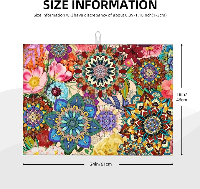 Colorful Flowers Dish Drying Mat for Kitchen Counter Absorbent Reversible Boho Floral Drying Pad Kitchen Decor Dish Drainer Rack Mats 18"x24"