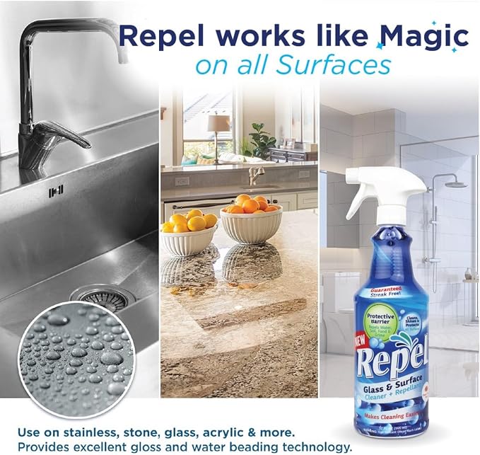 Clean-X REPEL Glass & Surface Cleaner 32 fl. oz. - Cleans & Repels water spots and dirt on glass, mirror, tile and multi surface by UNELKO (3)
