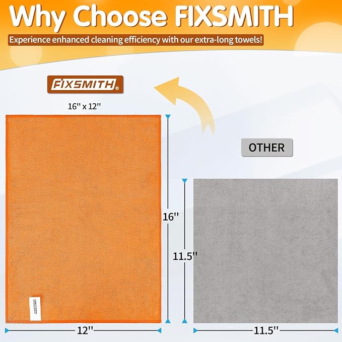 FIXSMITH Microfiber Cleaning Cloth -Pack of 24, Highly Absorbent Cleaning Rags(Grey&Orange), 16"X12" All Purpose Cleaning Towels for Housekeeping, Kitchen, Car, Reusable Microfiber Towels