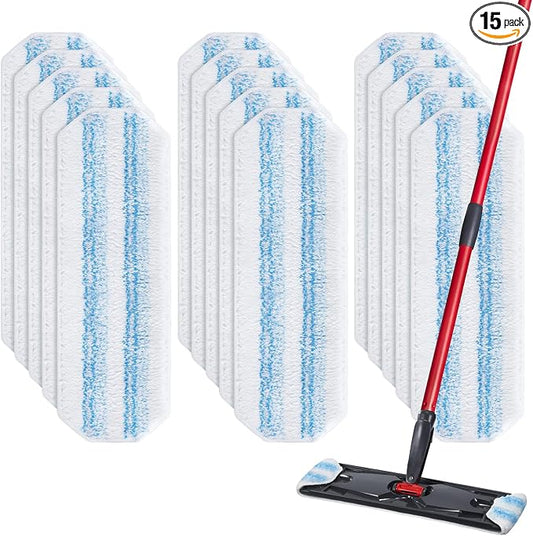15 Pack H2prO Mop Pads Compatible with O Ceda H2PrO Flat Mop System | 100% Microfiber Mop Head Replacements, Washable and Reusable for H2prO Mop Refills, White