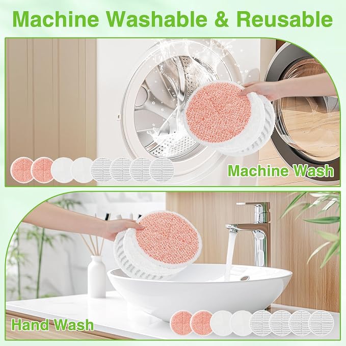 12 Pack Mop Pads Replacement Compatible with Bissell Spinwave 2124, 2039A, 2307, 23157, 23159, 20393, 20399 Hard Floor Spin Mop, 4 Soft Pads, 4 Scrubby Pads, 4 Heavy Scrub Pads