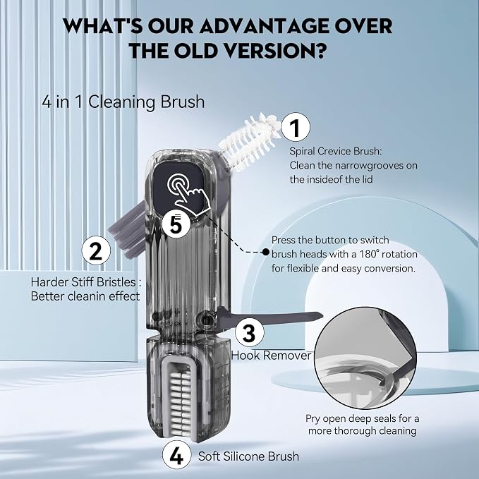VIDONIO 4 in 1 Cup Lid Gap Cleaning Brush, Multifunctional Insulation Bottle Cleaning Tools, Mutipurpose Tiny Silicone Cup Holder Cleaner, Home Kitchen Cleaning Tools