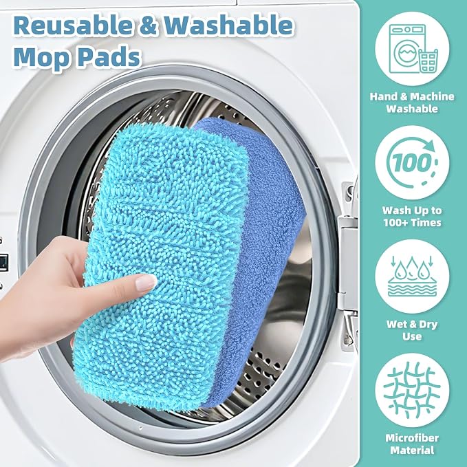 4 Pack Reusable Mop Pads Compatible with Swiffer Sweeper Mop (Normal and Deluxe), Microfiber Wet & Dry Sweeping Cloth, Reusable Washable Pads for Floor Cleaning (Blue, Not Include Mop)