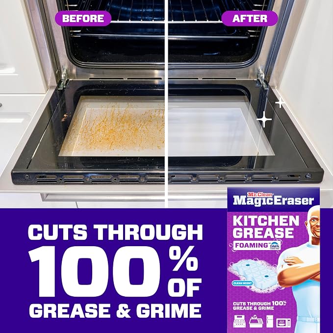 Mr. Clean Magic Eraser Foaming Sponge, Kitchen Grease Eraser, Dawn Cleaning Power, Oven Cleaner, Clean Scent, 6ct