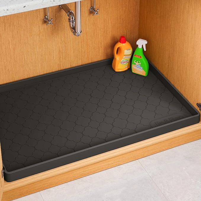 Jin&Bao Waterproof Under Sink Mat 28" x 22", Thick Silicone Mat Cabinet Protector for Kitchen and Bathroom, Shelf Liner, Home Organizer and Storage, Multipurpose Tray for Gadgets and Essentials