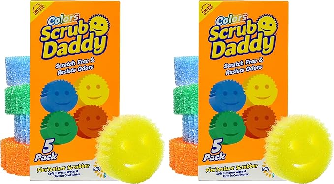 Scrub Daddy Scratch-Free Multipurpose Kitchen Sponges - Bulk Dish Sponges for Kitchen, Bathroom, Household Cleaning & More - Made with BPA-Free Polymer Foam (5 Count) (Pack of 2)