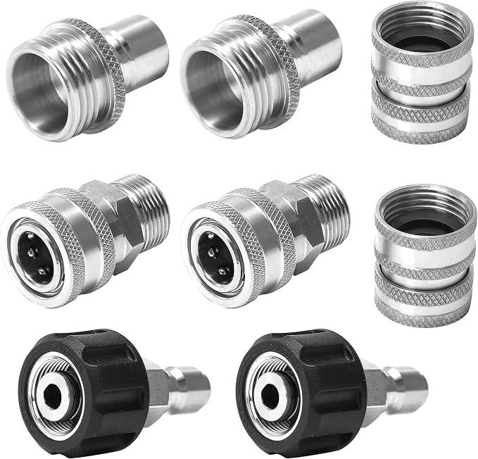 M MINGLE Pressure Washer Adapter Set, Stainless Steel Quick Disconnect Kit | M22 14mm Swivel to 3/8 Inch Quick Connect, 3/4 Inch to Quick Release, 8-Pack
