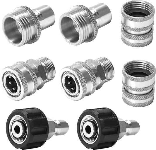 M MINGLE Pressure Washer Adapter Set, Stainless Steel Quick Disconnect Kit | M22 14mm Swivel to 3/8 Inch Quick Connect, 3/4 Inch to Quick Release, 8-Pack