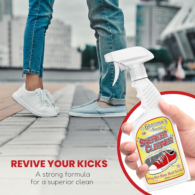 Grandma's Secret Sneaker Cleaner - for Rubber, Canvas, Leather, Stain Remover Spray Removes Dirt, Grime, Grass - Cleaner for Outdoor Shoes, Slippers, Moccasins - 16oz & 3oz Combo