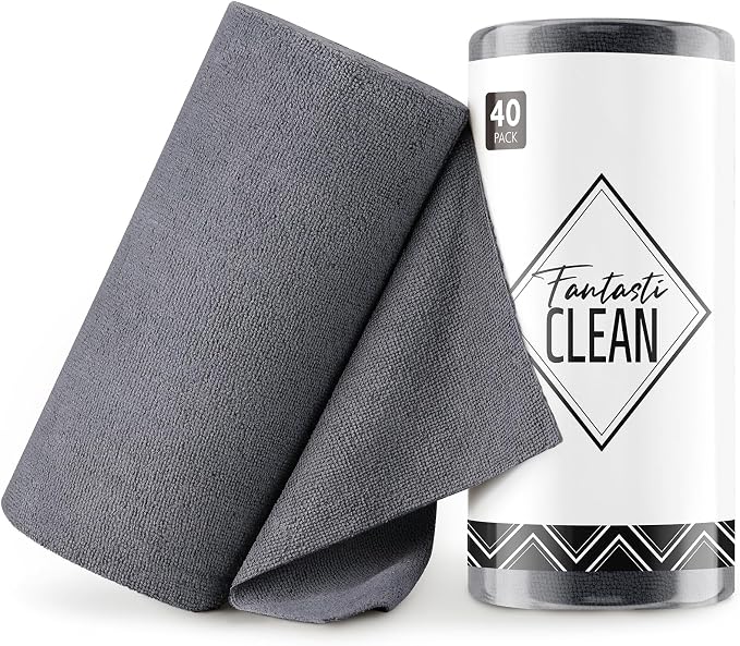 Fantasticlean Microfiber Cleaning Cloth Roll-40 Sheets, 12" x 12" (Dimgrey) | Super Absorbent, Lint-free, Tear-away Microfiber Towel Roll, for All-Purpose Cleaning