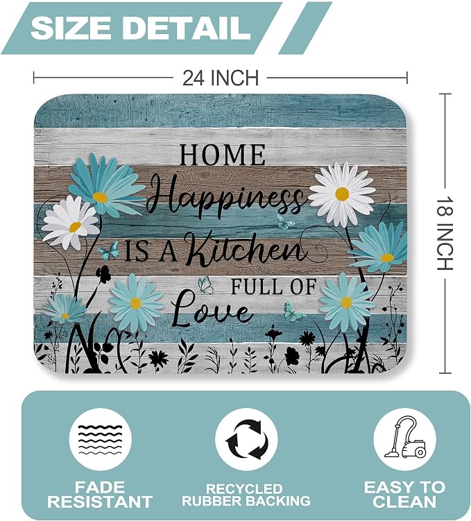 Daisy Dish Drying Mat for Kitchen Counter Sink, Absorbent Microfiber Farmhouse Drying Pad, Reversible Countertop Mat for Kitchen Decor