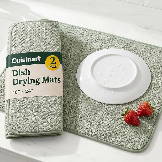Cuisinart Dish Drying Mat for Kitchen Counter - 2-Pack XL 18x24 Ultra Absorbent Microfiber Dish Mat - Fast Drying, Machine Washable, Foldable Countertop Pad - Safe for Granite & Quartz
