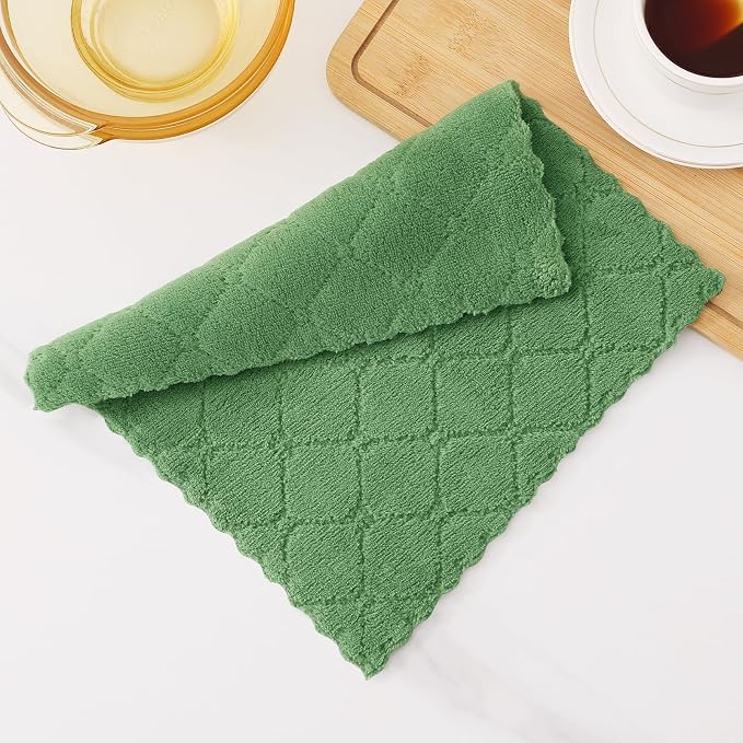 Homaxy 24 Pack Kitchen Dish Cloths (10 x 10 Inches, Grass Green), Super Soft and Absorbent Coral Velvet Dish Towels, Nonstick Oil Fast Drying Microfiber Cleaning Cloth, No Lint Household Dishcloths