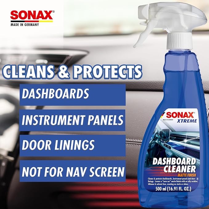 SONAX Dashboard Cleaner 283241 | Premium Interior Cleaner & Protectant for Plastic, Vinyl, & Rubber | Anti-Static, Low-Glare, Matte Finish | Long Lasting Fresh Scent & Dust-Repellent Formula | 500ml