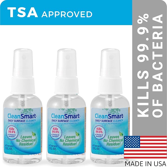 CleanSmart To Go Disinfectant Kills 99.9% of Viruses, TSA-Approved for Safe Travel, 2 oz Bottle (Pack of 3)