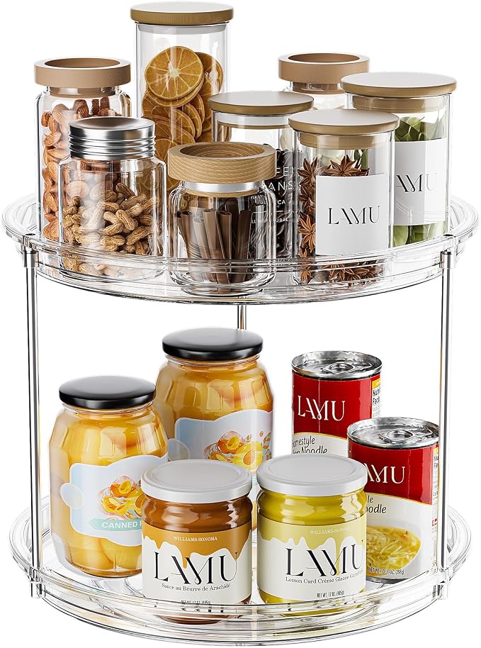 LAMU 2 Tier Lazy Susan Turntable Organizer for Cabinet, 9'' Rotating Spice Rack for Kitchen, Pantry, Countertop, Bathroom, Vanity, Under Sink, Medicine Cabinet Organizer, 1 Pack