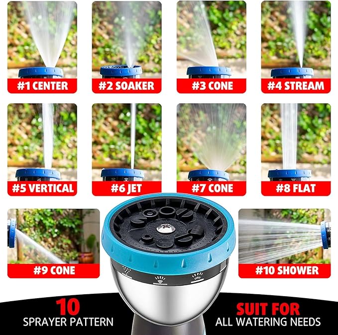 AyayaBoss Garden Hose Nozzle, Durable High Pressure Water Hose Sprayer Nozzle with 10 Patterns for Watering Plants, Washing Cars, Cleaning Patio, Showering Pets