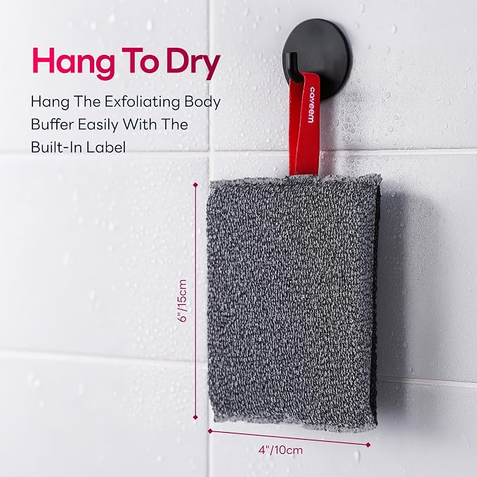 Caveem Exfoliating Body Scrubber, Large Bath and Body Scrub Buffer, Dual Texture Body Exfoliator for Remove Dead Skin, Soft and Rough Lightweight Square Sponge for Shower (2 Pack)