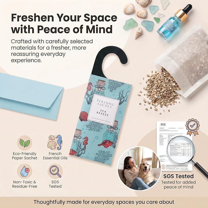 Large 12 Packs Sea Breeze Hanging Scented Sachets Long-Lasting Closet Deodorizer Air Freshener Fabric Refresher Odor Eliminator for Drawer Home Fragrance Gift Set