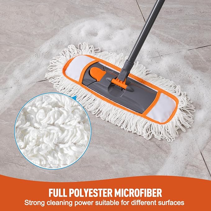 CLEANHOME Mops for Floor Cleaning with 3 Different Washable Pads and Extendable 55” Long Handle, Multifunction Dust Mop for Hardwood,Marble,Tile Floor Mopping,Orange