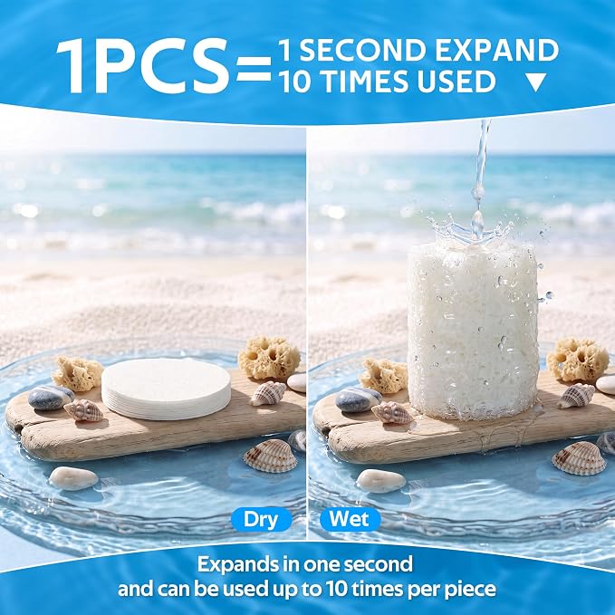 200 PCS Compressed Facial Sponges,White Cellulose 100% Natural Cosmetic Spa Sponges for Facial Cleansing, Exfoliating Mask, Makeup Removal