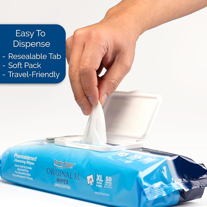 TenderProtect® Original XL Premium Adult Wipes (200 Ct), Extra-Large 9"x12" Wet Wipes with Aloe, Wash Cloths for Babies & Elderly, Incontinence, Hands & Body Cleaning