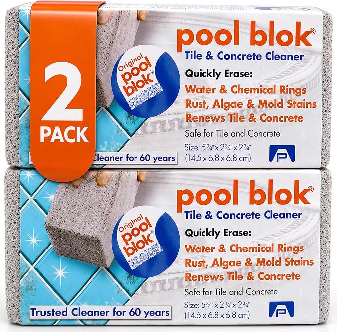 Pumie 2-Pack Pumice Stone for Pool Tile Cleaning - Calcium Remover for Tile & Plaster Stain - Cleaner for Calcium Build Up - Grout & Concrete Scouring - Pool Blok PB-12-5.75x2.87x2.87