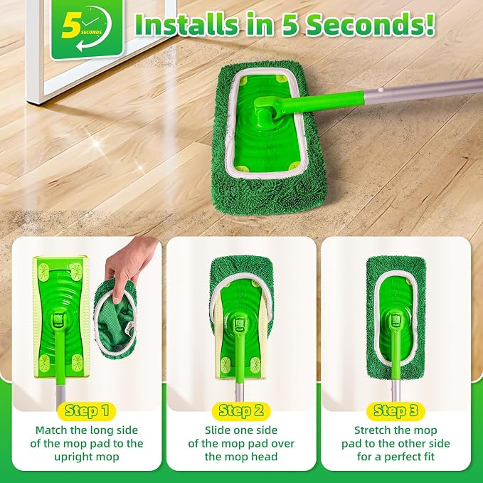 Reusable Microfiber Mop Pads Compatible with Swiffer Sweeper Mop - Heavy Duty Wet Pads Refill & Washable Wet Cloths for Multi-Surface Floor Mopping - Stubborn Stains Removal (Forest Green ）