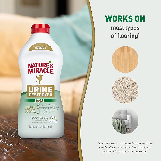 Nature's Miracle Dog Urine Destroyer Plus, Enzymatic Cleaner, 32 oz | Destroys the Toughest Dog Urine Stains, For Use on Multiple Surfaces, Safe For Pets and Home*, Fresh Scent