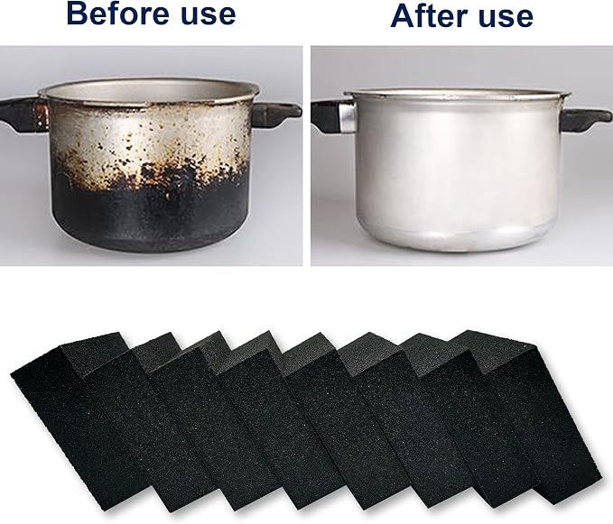 Krisler 8pc Black Carborundum Sponge Nano Emery Sponges Caspian Stone Pot Clean Brush Rust Eraser Grit Scouring Pads Pot Cleaning Pads with Carborundum Washing Kitchen Cleaner Tool(thickness-1inch)