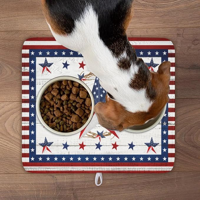 4th of July Patriotic Dish Drying Mat for Kitchen Counter Vintage Red and Blue Star Microfiber Dish Drainer Mat Country Absorbent Washable Drying Pad 16"x18"