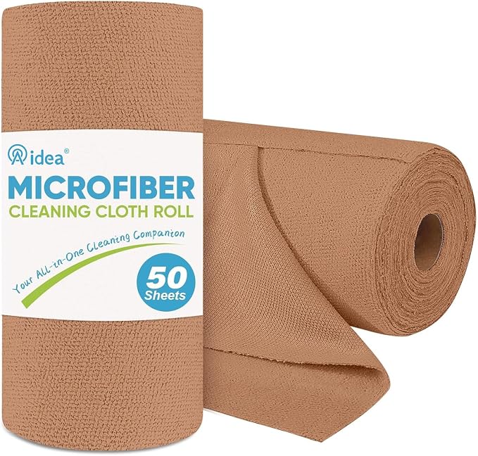 AIDEA Microfiber Cleaning Cloth Roll-50PK, Reusable Paper Towels 11.5×11.5" | Tear Away Cloth, Microfiber Towels Washable Shop Rags, Lint Free Cleaning Rags for House, Kitchen, Window, Coffee