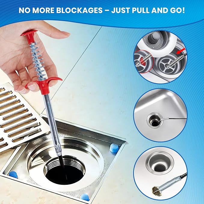 Flexible 79” Drain Snake For Bathroom, Sink And Tub – 1 Pair Reusable Gloves Included – Fast and Effective Drain Clog Remover Solution (Pack of 1-79" Red)