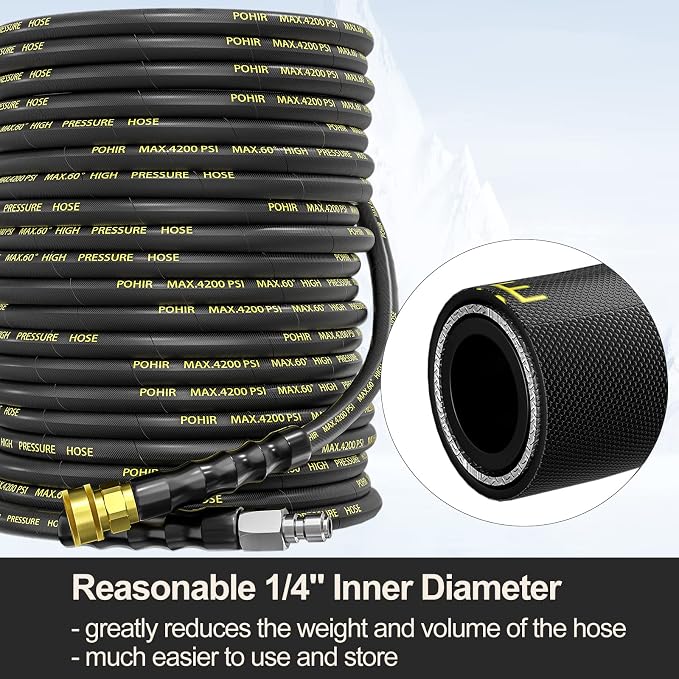 Power Washer Hose 125FT, High Pressure Washer Hose with 3/8'' Quick Connector, Steel Wire Braided Hose with 2 Quick Connect Kits Compatible M22 14 mm, Hose for Pressure Washer 4200 PSI | 2pcs Quick Connect with M22 14mm Adapters, Steel Wire Braided 1/4...