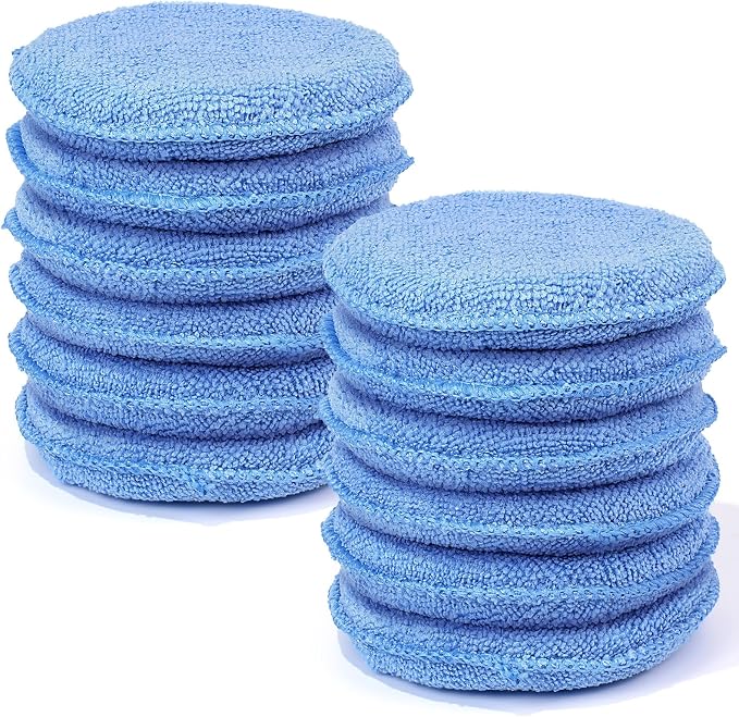 FONAROLL Wax Applicator Pads Polishing Pads Microfiber Applicator Pad for Car Wax and Polishing (Blue 12Pcs)