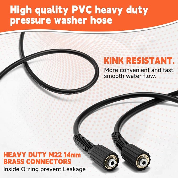 FIXFANS Pressure Washer Gun and Hose Kit, 25FT Power Wash Hose, M22 Fitting | High Pressure Washer Replacement Wand Extension, 5 Nozzle Tips